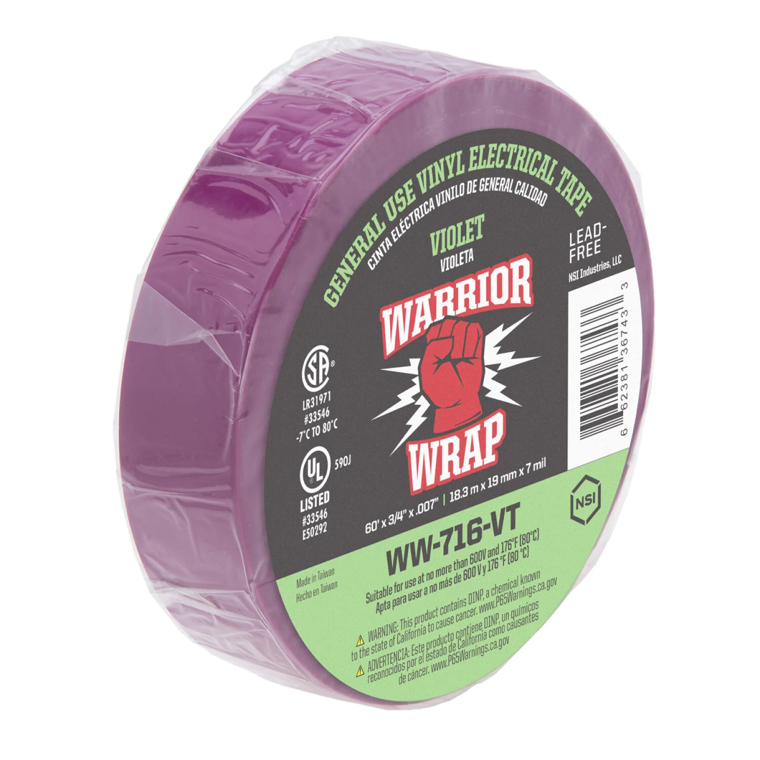 NSI WW-716-VT General Use Violet Vinyl Electrical Tape, 7mil, 60ft Long - Image 4