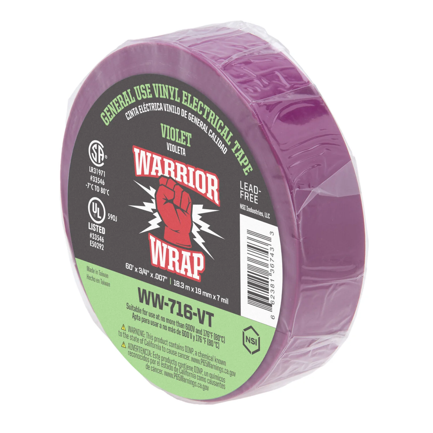 NSI WW-716-VT General Use Violet Vinyl Electrical Tape, 7mil, 60ft Long - Image 5