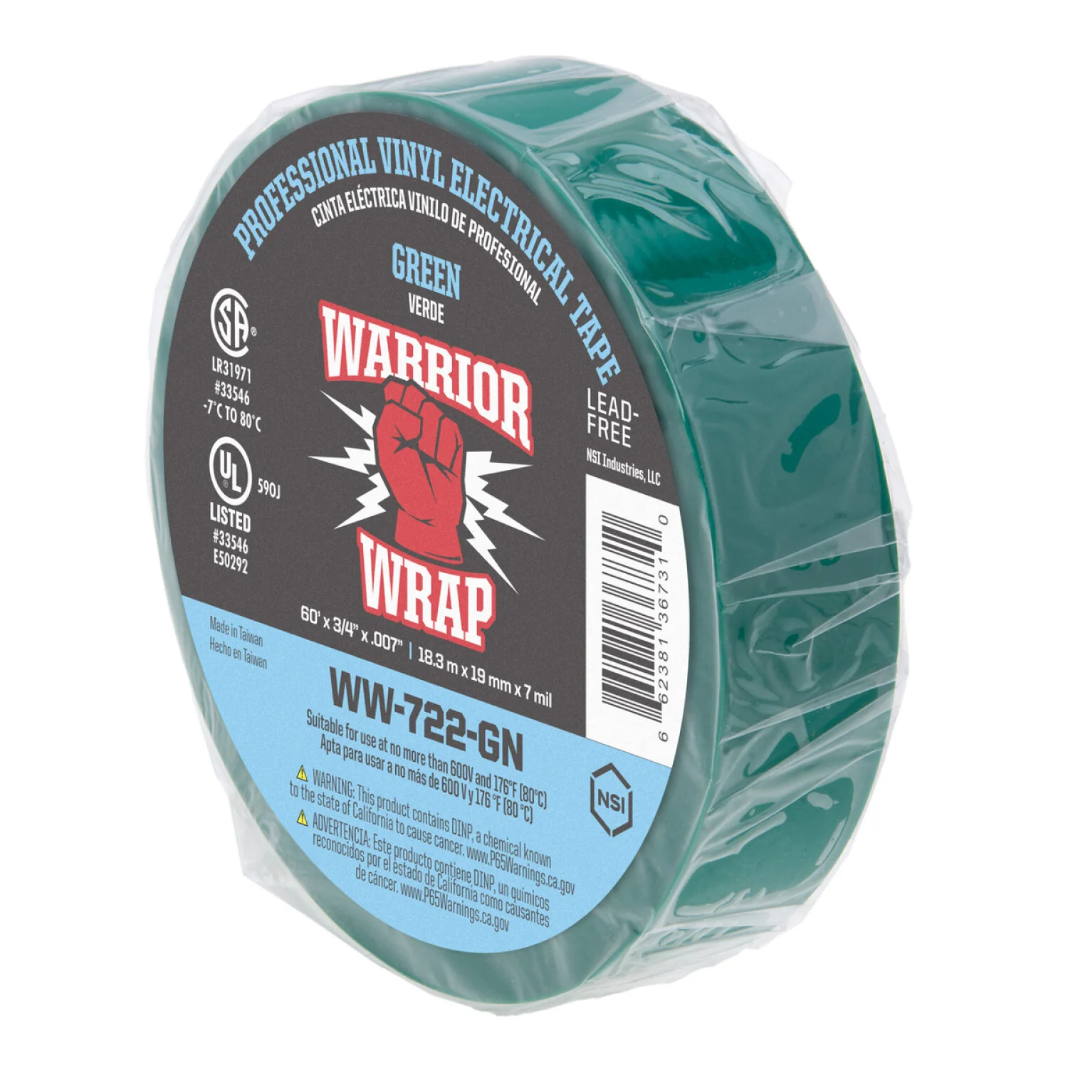 NSI WW-722-GN Professional Green Vinyl Electrical Tape, 7mil, 60ft Long - Image 4
