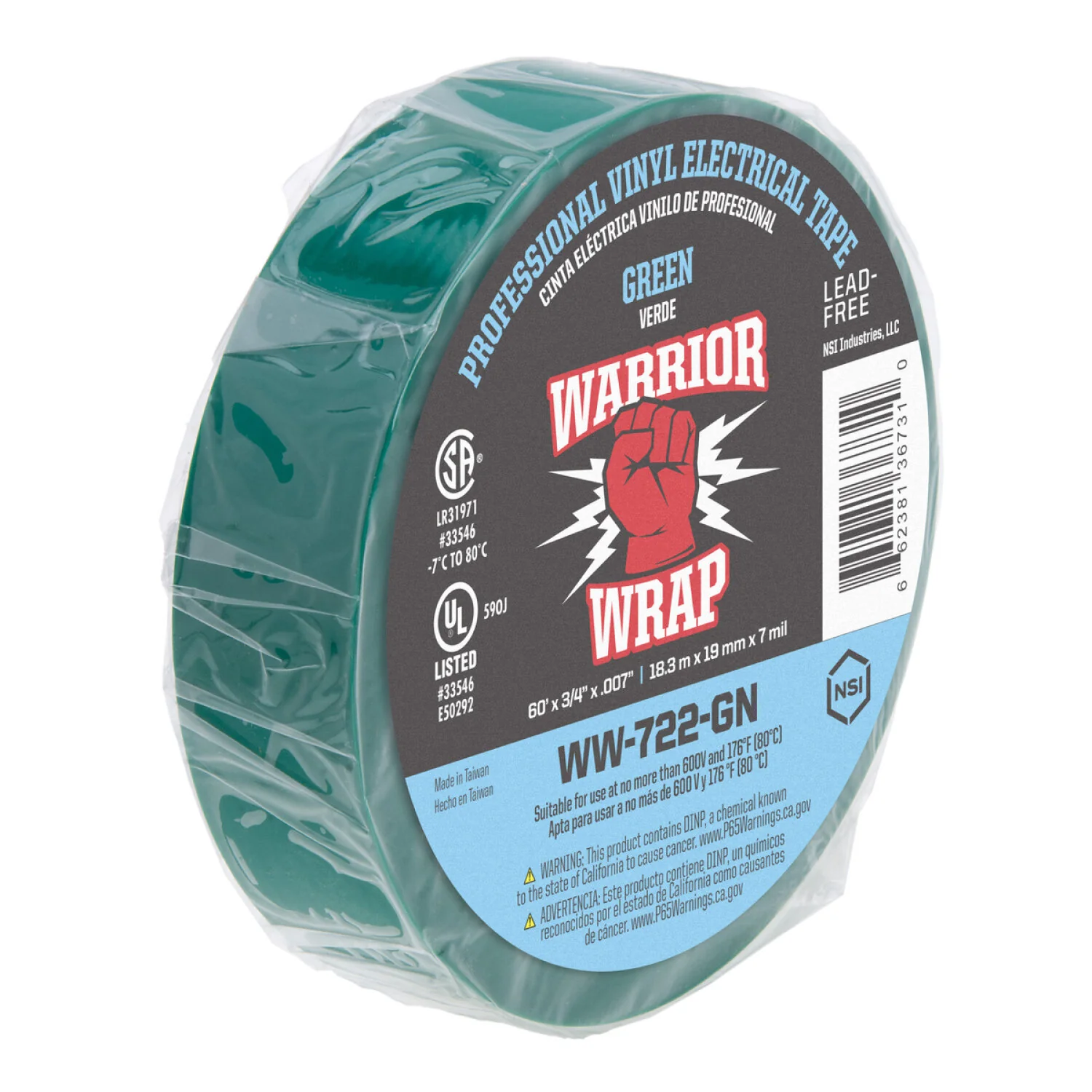 NSI WW-722-GN Professional Green Vinyl Electrical Tape, 7mil, 60ft Long - Image 5