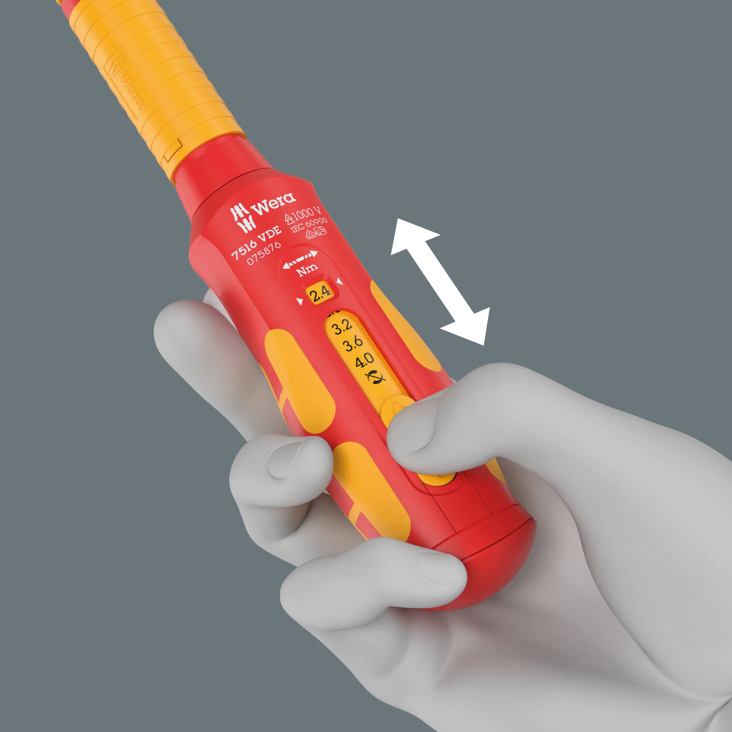 Wera 7516 VDE Kraftform Safe-Torque Speed Torque screwdriver, 2.4-4.0 Nm, 9 x 2.4 Nm x 2.8 Nm x 3.2 Nm x 3.6 Nm x 4.0 Nm x 192 mm - Image 6